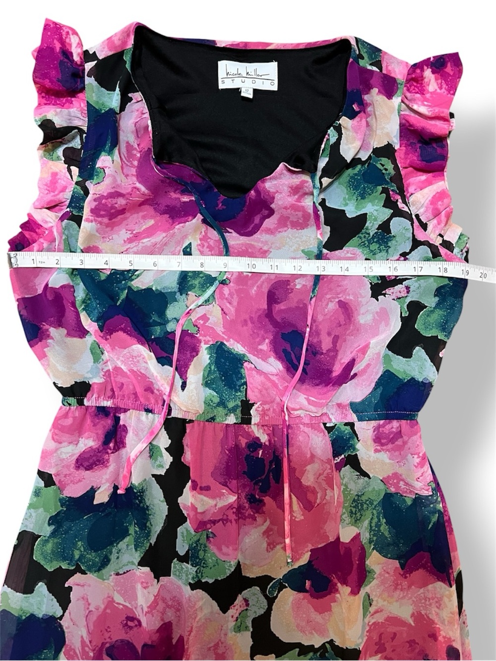 Nicole Miller, Size 12, Pink Floral Maxi Dress with Ruffled Hem - EUC - Picture 9 of 10